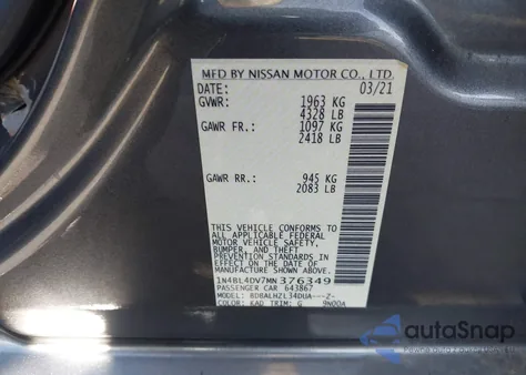 2021 Nissan Altima Sv Fwd z USA, uszkodzony, nr VIN 1N4BL4DV7MN376349